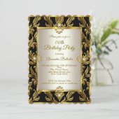 Elegant Gold Cream Damask Black Birthday Party Kaart (Staand voorkant)