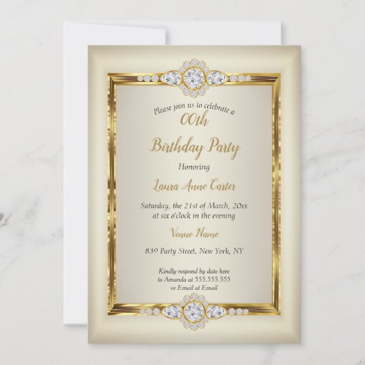 Elegant Gold Cream Diamond Birthday Party Kaart (Voorkant)