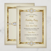 Elegant Gold Cream Diamond Birthday Party Kaart (Voorkant / Achterkant)