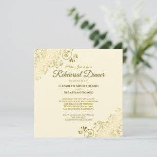 Elegant Gold Cream Huwelijksrepetitie Dinner Squar Kaart