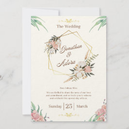 Elegant Gold & Cream Minimalist Wedding Invitation Kaart