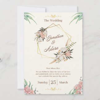 Elegant Gold & Cream Minimalist Wedding Invitation Kaart