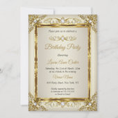 Elegant Gold Cream Pearl Damask Birthday Party Kaart (Voorkant)