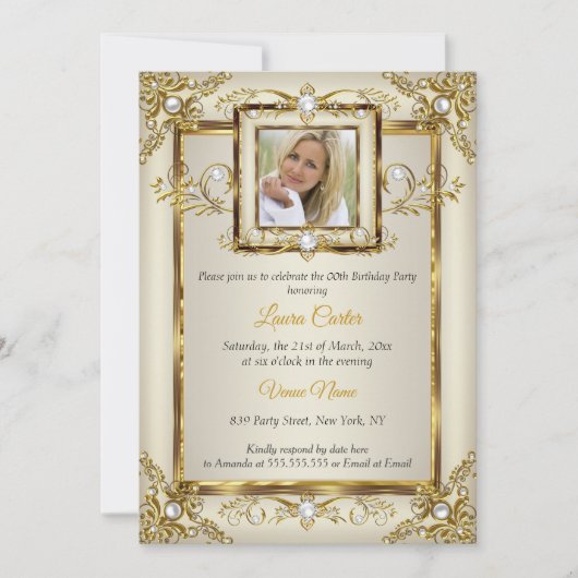 Elegant Gold Cream Pearl Damask Foto van zaterdag Kaart (Voorkant)