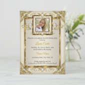 Elegant Gold Cream Pearl Damask Foto van zaterdag Kaart (Staand voorkant)