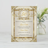 Elegant Gold Cream Pearl Foto Birthday party Kaart (Staand voorkant)