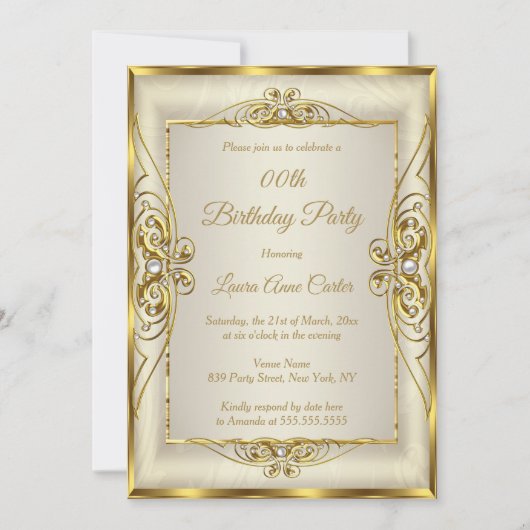 Elegant Gold Cream Pearl Foto van Birthday Party Kaart (Voorkant)