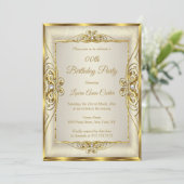 Elegant Gold Cream Pearl Foto van Birthday Party Kaart (Staand voorkant)