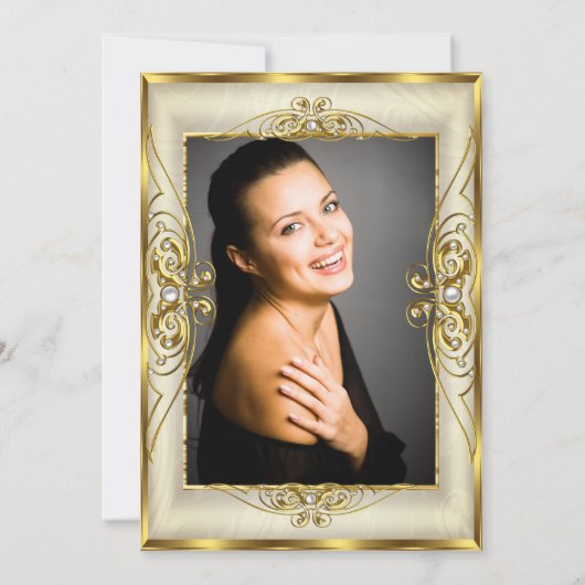 Elegant Gold Cream Pearl Foto van Birthday Party Kaart (Achterkant)