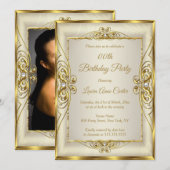 Elegant Gold Cream Pearl Foto van Birthday Party Kaart (Voorkant / Achterkant)