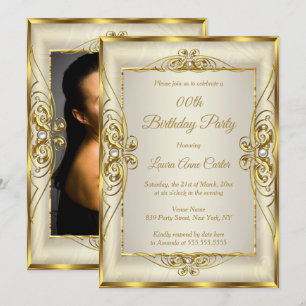 Elegant Gold Cream Pearl Foto van Birthday Party Kaart
