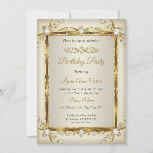Elegant Gold Cream Pearl Foto van Birthday Party Kaart (Voorkant)