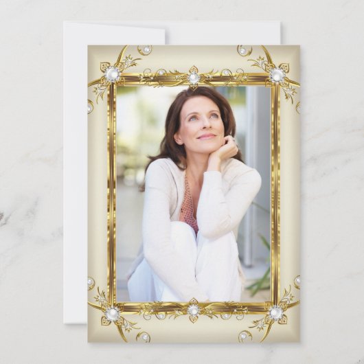 Elegant Gold Cream Pearl Foto van Birthday Party Kaart (Achterkant)