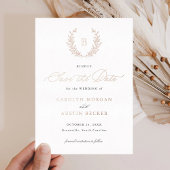 Elegant Gold Crest Leaf Monogram Save the Date Folie Uitnodiging