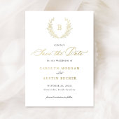 Elegant Gold Crest Leaf Monogram Save the Date Folie Uitnodiging