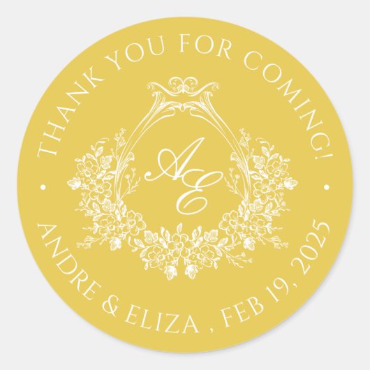 Elegant Gold Crest Monogram Sticker (Voorkant)