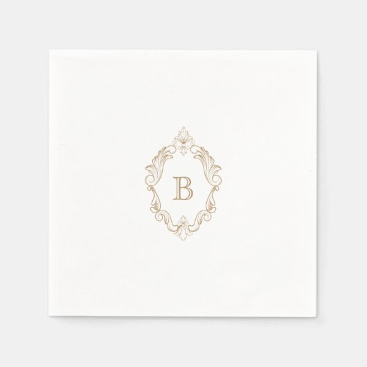 Elegant Gold Crest Monogram Wedding Napkin Servet (Voorkant)