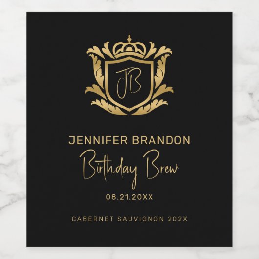 Elegant Gold &  Crest Wine Label Wijn Etiket (Enkel label)