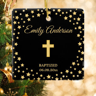 Elegant Gold Cross Baptism Christening Commune Keramisch Ornament
