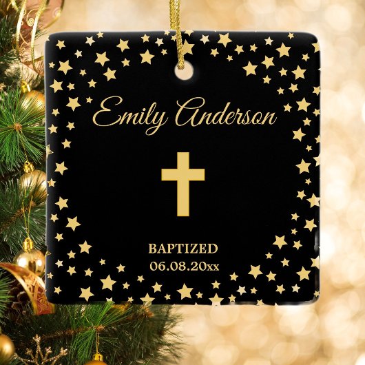 Elegant Gold Cross Baptism Christening Commune Keramisch Ornament