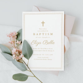 Elegant Gold Cross Baptism & Christening Kaart