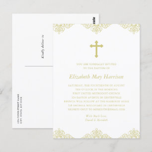 Elegant Gold Cross Baptism/Christening Uitnodiging