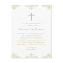 Elegant Gold Cross Baptism/Christening Uitnodiging