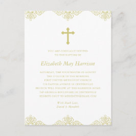 Elegant Gold Cross Baptism/Christening Uitnodiging