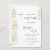 Elegant Gold Cross Baptism Gold Glitter Confetti Kaart (Voorkant)