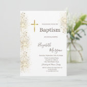Elegant Gold Cross Baptism Gold Glitter Confetti Kaart (Staand voorkant)