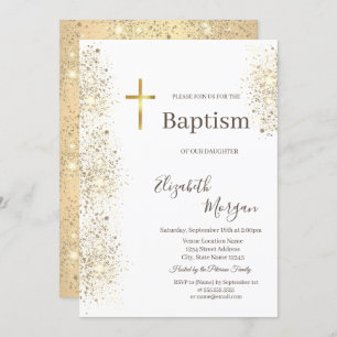 Elegant Gold Cross Baptism Gold Glitter Confetti Kaart