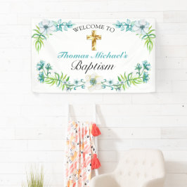 Elegant Gold Cross Baptism Receptie Welkom Spandoek