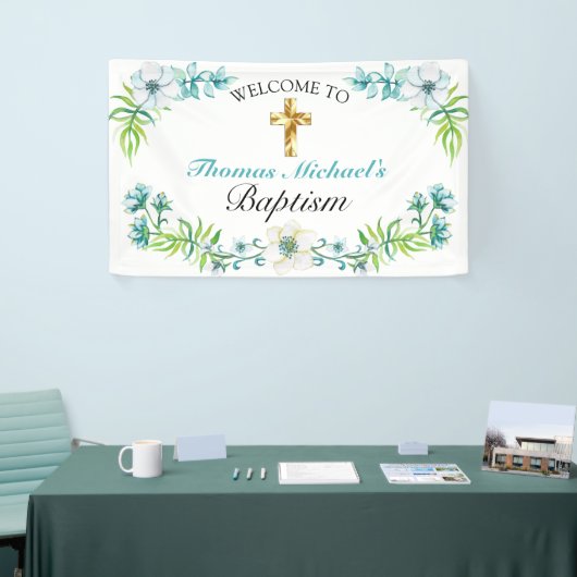 Elegant Gold Cross Baptism Receptie Welkom Spandoek (Beurs)