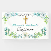 Elegant Gold Cross Baptism Receptie Welkom Spandoek (Horizontaal)