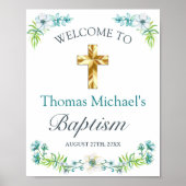 Elegant Gold Cross Baptism Reception Welcome Sign. Poster (Voorkant)