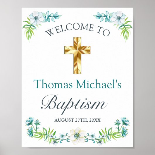 Elegant Gold Cross Baptism Reception Welcome Sign. Poster (Voorkant)