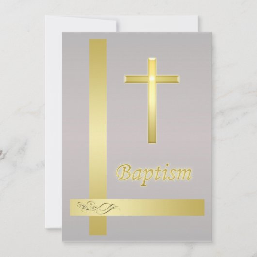 Elegant Gold Cross Baptisme Christening Uitnodigin Kaart (Voorkant)