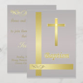 Elegant Gold Cross Baptisme Christening Uitnodigin Kaart (Voorkant / Achterkant)