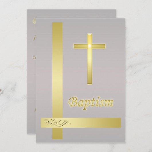 Elegant Gold Cross Baptisme Christening Uitnodigin Kaart (Voorkant / Achterkant)