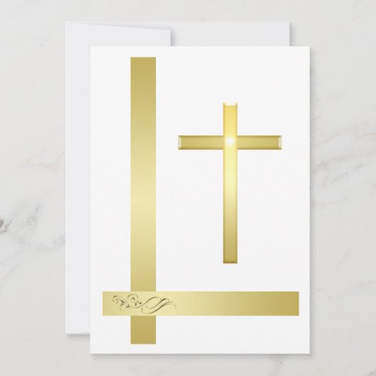 Elegant Gold Cross Baptisme Christening Uitnodigin Kaart (Voorkant)