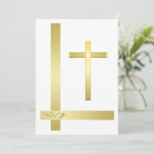 Elegant Gold Cross Baptisme Christening Uitnodigin Kaart (Staand voorkant)