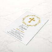 Elegant Gold Cross Baptisme Folie Uitnodiging (Gedraaid)
