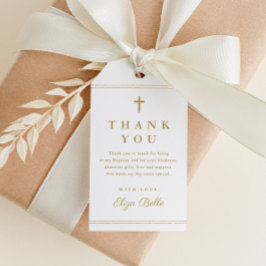 Elegant Gold Cross Baptisme Hartelijk dank Cadeaulabel