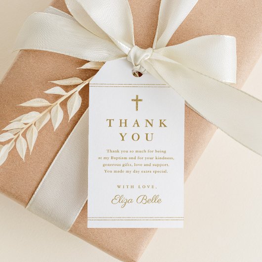 Elegant Gold Cross Baptisme Hartelijk dank Cadeaulabel