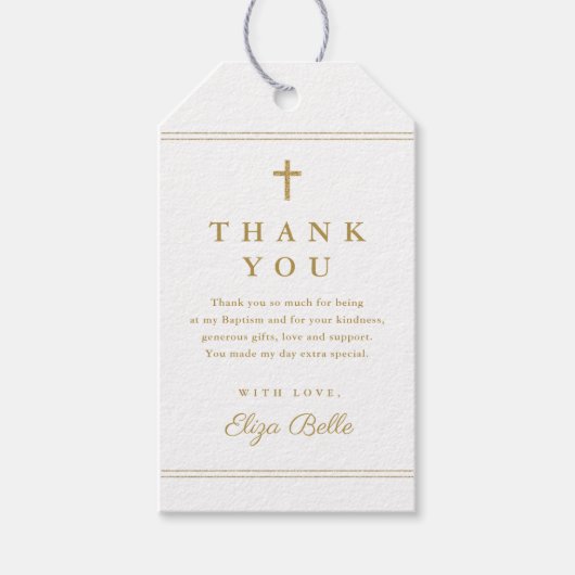 Elegant Gold Cross Baptisme Hartelijk dank Cadeaulabel (Voorkant)