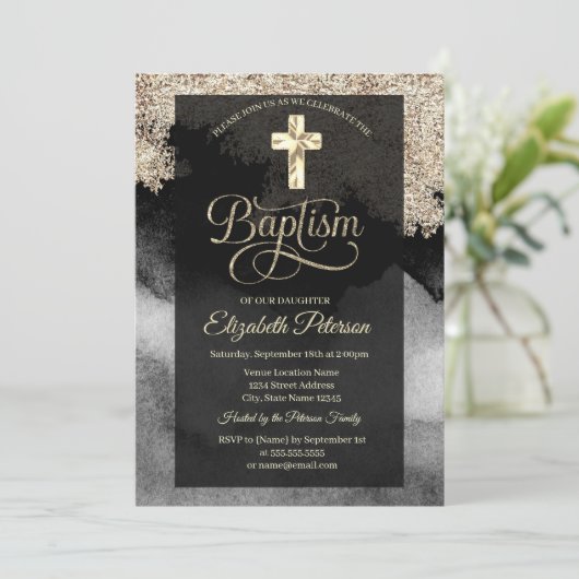 Elegant Gold Cross Baptisme Kaart (Staand voorkant)