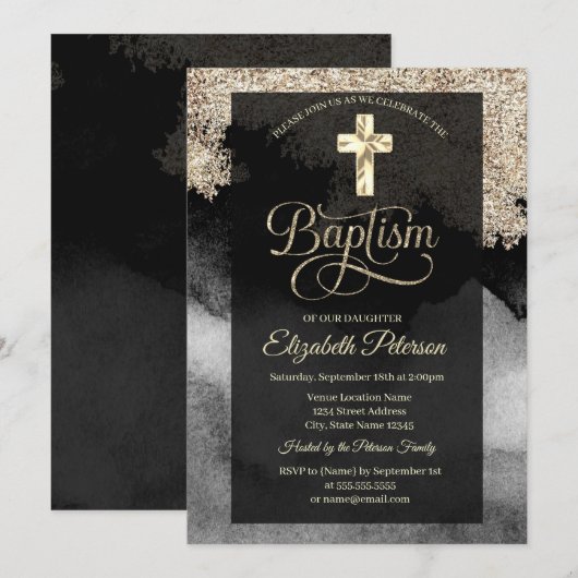 Elegant Gold Cross Baptisme Kaart (Voorkant / Achterkant)