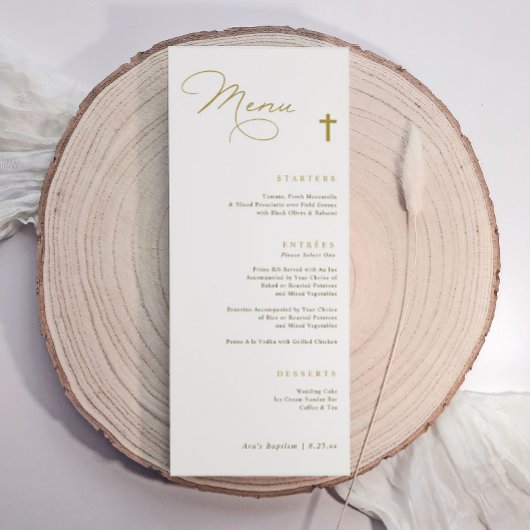 Elegant Gold Cross Baptisme Menu