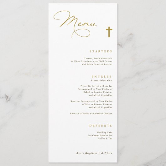 Elegant Gold Cross Baptisme Menu (Voorkant)