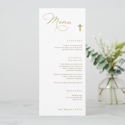Elegant Gold Cross Baptisme Menu (Staand voorkant)